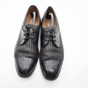 Mezlan Salinas Men's Size 12 Black Leather Woven Crocodile Cap Toe Oxfords Dress